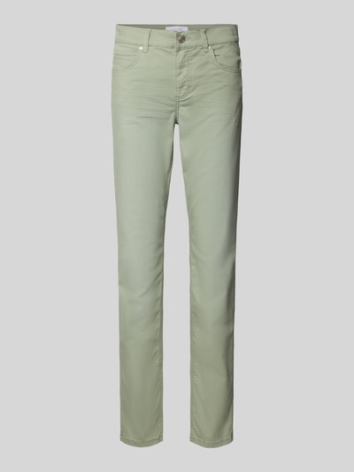 Produktfoto, hellgrüne Straight Fit Jeans im 5-Pocket-Design Modell 'CICI' von Angels, Baumwoll-Mix mit Stretch-Anteil, gerader Schnitt.