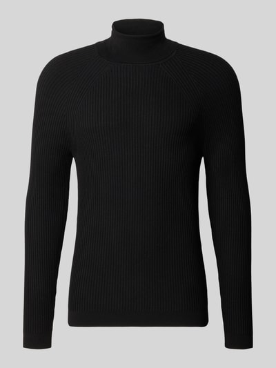 Produktfoto, Rollkragenpullover aus Viskose-Mix in Ripp-Optik von Antony Morato in Schwarz, Slim Fit, strukturierte Oberfläche, neutrale Ansicht.