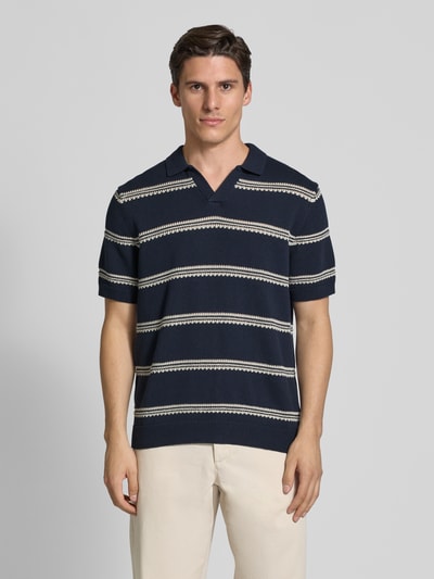 MCNEAL Relaxed fit gebreide polo met V-hals Donkerblauw - 4