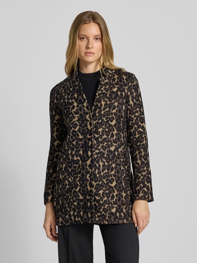 Vero Moda Regular fit lange jas met dierenprint, model 'BRUSHEDKATRINELEO' Olijfgroen - 4