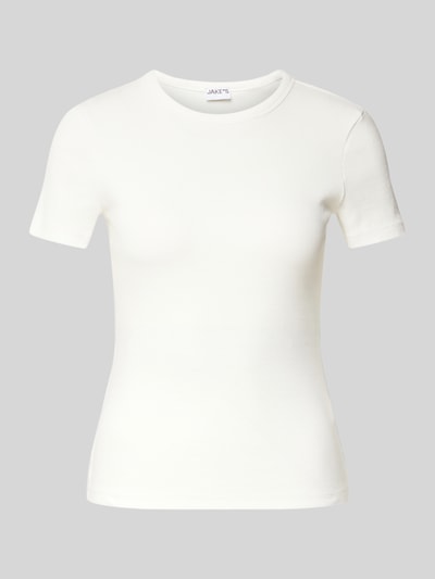 Jake*s Casual Slim Fit T-Sirt mit Feinripp Offwhite 2