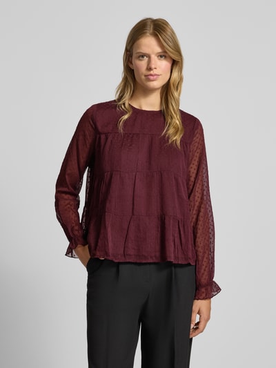 Only Relaxed fit blouse met lange mouwen en dobbystructuur, model 'ELIZA LIFE' Bordeaux - 4