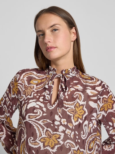 s.Oliver RED LABEL Bluzka o kroju regular fit z długim rękawem i wzorem na całej powierzchni Ciemnobrązowy 3