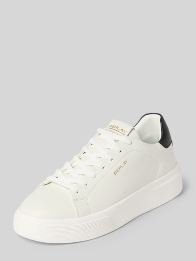 Produktfoto, Sneaker mit Logo-Details Modell 'NOTTING' von Replay in Weiß mit abgerundeter Form, Schnürverschluss, strukturierter Sohle, Absatzhöhe 5 cm, Schafthöhe 7 cm, Schaftweite 8 cm