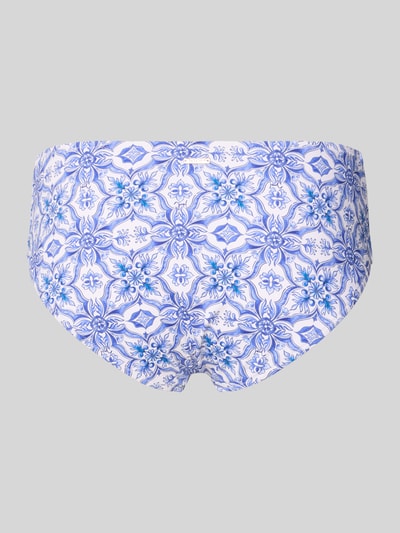 Produktfoto, Slim Fit Bikini-Hose mit floralem Allover-Print Modell 'Muri' von JOOP! Collection, blaue Muster auf weißem Stoff, elastischer Material-Mix
