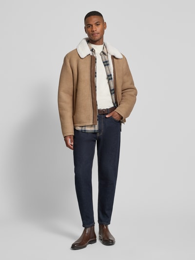 Strellson Regular Fit Lederjacke aus echtem Lammfell Modell 'MONTY' Mittelbraun 1