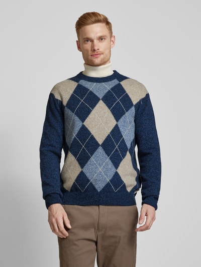 Gant Sweter z dzianiny z okrągłym dekoltem model ‘ARGYLE’ Granatowy 4