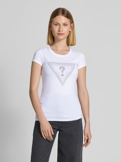 Guess T-Shirt mit Ziersteinbesatz Weiss 4