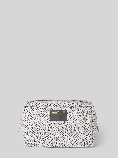 Produktfoto, Kosmetiktasche mit Label-Detail Modell 'Panna' von WOUF, Hauptfach mit Reißverschluss, Allover-Look, Damen, weiße Oberfläche mit schwarzen Punkten, strukturierter Stoff