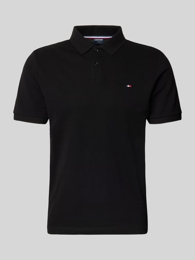 Produktfoto, Regular Fit Poloshirt mit Logo-Stitching von HECHTER PARIS, czarna bawełna, krótki rękaw, kołnierzyk polo, struktura, krój regular fit