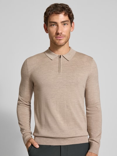 JOOP! Collection Gebreide pullover van scheerwol met polokraag model 'Dondor' Lichtbruin - 3