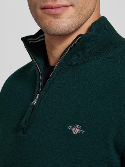 Gant Gebreide pullover met labelstitching, model 'SUPERFINE' Donkergroen - 3