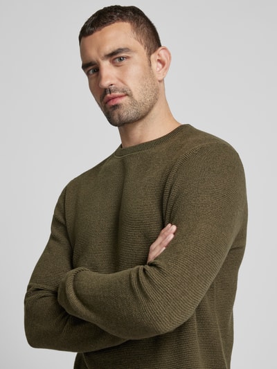 SELECTED HOMME Sweter z dzianiny z prążkowanymi wykończeniami model ‘ROSS’ Ciemnozielony 3