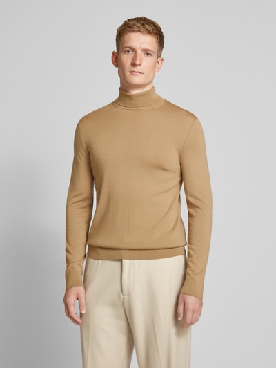 SELECTED HOMME Sweter z dzianiny z wełny lana model ‘TRAY’ Camel 4