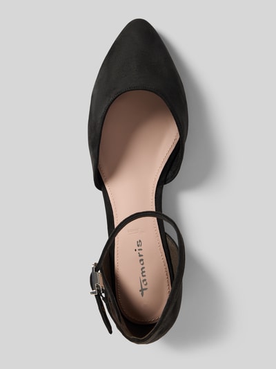 Produktfoto, Ballerina mit Keilabsatz von Tamaris in unifarbener Optik, spitze Schuhspitze, Dornschließe, strukturierte Sohle, Label-Prägung