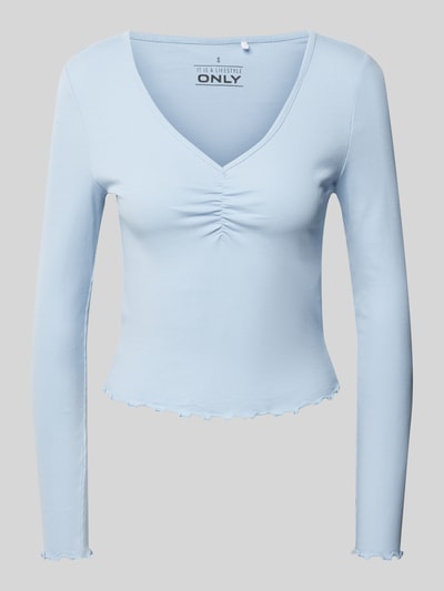 Only Slim Fit Langarmshirt aus Baumwoll-Mix mit Frill-Abschlüssen Modell 'BETTY' Hellblau 2