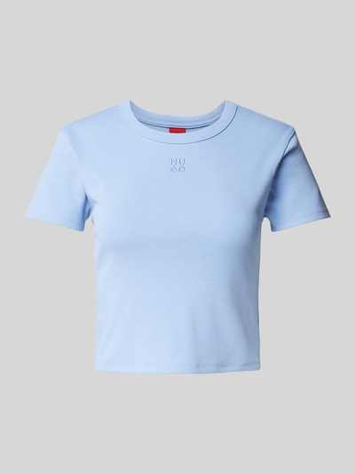 HUGO Cropped T-Shirt mit Label-Stitching Modell 'Delanor' Hellblau 1