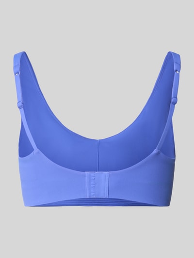Produktfoto, Bustier mit Label-Print Modell 'PURELUXE LONGLINE' von Fabletics im blauen Elastischer-Material-Mix, Rückansicht, Low Impact Bra