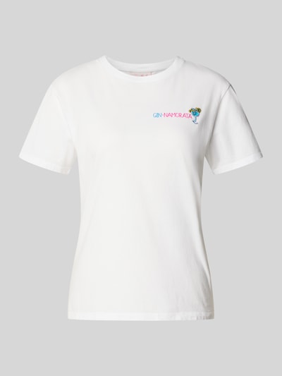 Produktfoto, Damen T-Shirt mit Motiv- und Statement-Stitching Modell 'EMILIE' von MC2 Saint Barth in Weiß, reine Baumwolle, Regular-Fit, Rundhalsausschnitt