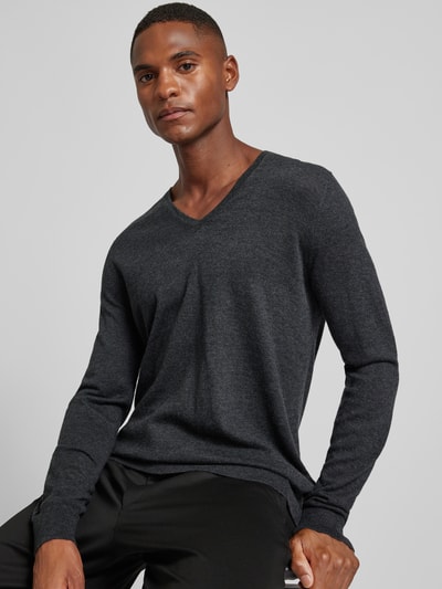 OLYMP Level Five Slim Fit Strickpullover mit gerippten Abschlüssen Anthrazit 3