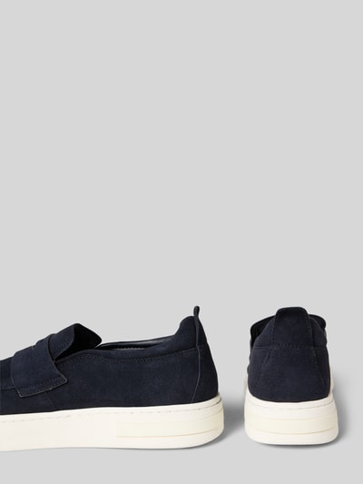 Produktfoto, Loafer aus echtem Leder Modell 'London' von Armani Exchange, dunkelblau, abgerundete Passform, glatte Sohle, Absatzhöhe 4 cm, Schafthöhe 8 cm, Schaftweite 13 cm, Herren Loafer