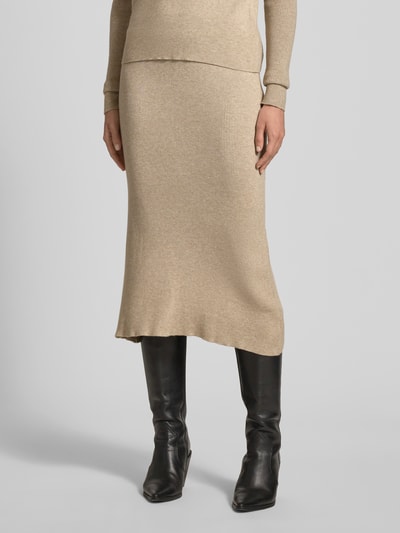 Vila Knielanger Strickrock mit elastischem Bund Modell 'COMFY' Beige 4