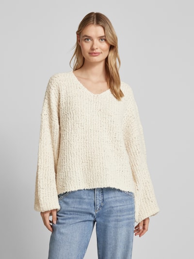 Vero Moda Oversized gebreide pullover met V-hals, model 'JULIETTE' Offwhite - 4