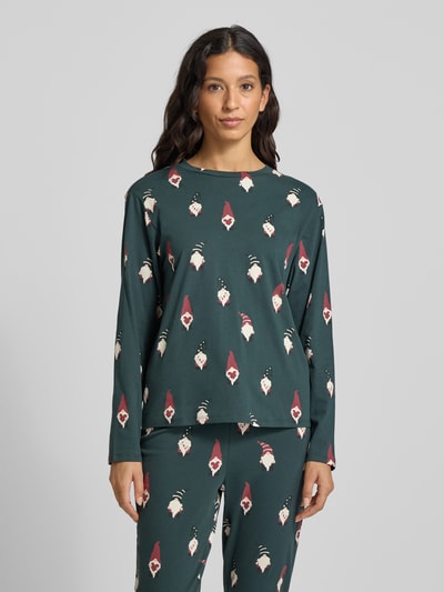 Jake*s Casual Góra od piżamy o kroju relaxed fit z nadrukiem z motywem na całej powierzchni Ciemnozielony 4