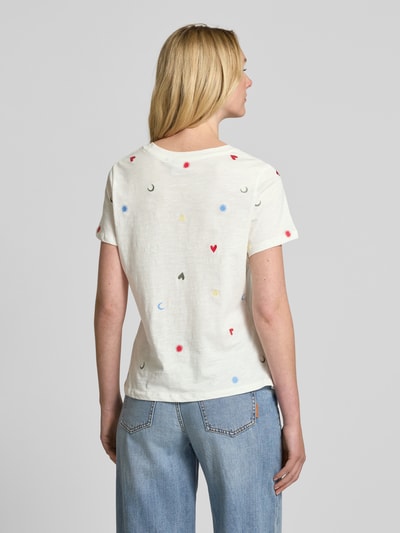 ICHI T-shirt z prążkowanym, okrągłym dekoltem model ‘OLYA’ Złamany biały 5