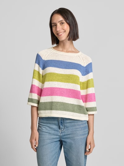 Oui Gebreide pullover van katoenmix Kaki - 4