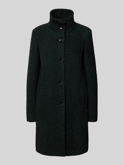 Produktfoto, dunkelgrüner Mantel mit Stehkragen Modell 'LISETTE' von Milo Coats, Strukturmuster, Knopfverschluss, Eingrifftaschen, Material-Mix mit Schurwolle-Anteil, Slim Fit