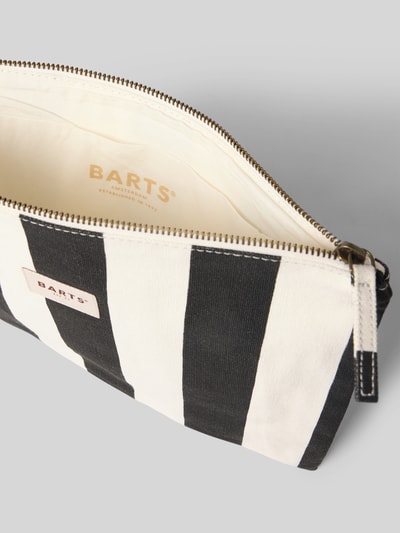 Productfoto, Clutch met logo-patch model 'Juno' van Barts, zwart-wit gestreepte katoen, hoofdvak met rits, maat 1: 31x32x1 cm