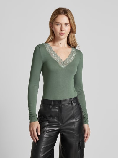 Vero Moda Langarm Top mit Spitzenbesatz Modell 'ROSA' Schilf 4