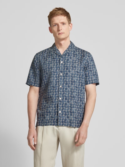 Marc O'Polo Regular fit linnen overhemd met all-over print Donkerblauw - 4