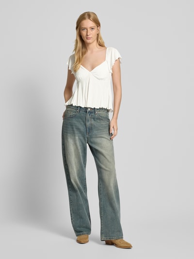 Gina Tricot Slim fit blouse met vetersluiting aan de achterkant Offwhite - 1