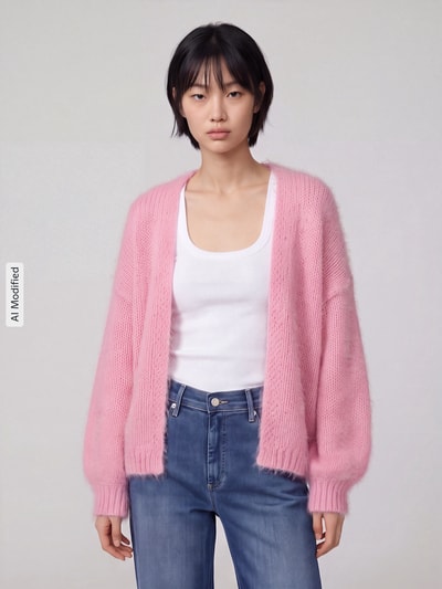 VERO MODA Loose Fit Strickjacke mit Ballonärmeln Modell 'MAYBE' Pink 4