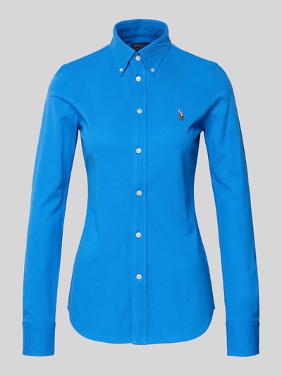 Productfoto, felblauwe Hemdbluse mit Label-Stitching van Polo Ralph Lauren, slim fit, knoopsluiting van puur katoen, rechte vormen, egale textuur.
