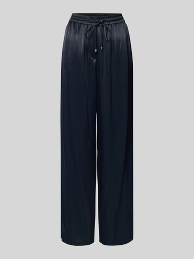 Produktfoto, Wide Leg Hose aus reiner Viskose Modell 'TAVATI' von BOSS in Schwarz, satinierte Oberfläche, elastischer Tunnelzugbund, seitliche Taschen