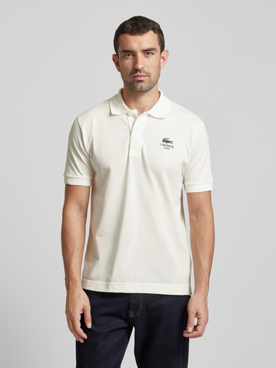 Lacoste Poloshirt met labelprint, model 'Piquet' Wit - 4