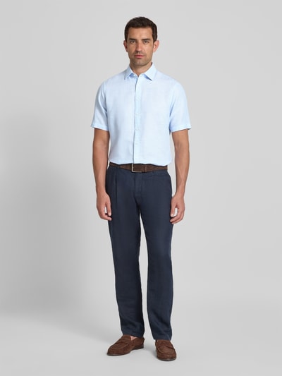 Jake*s Koszula lniana o kroju slim fit z listwą guzikową Jasnoniebieski 1