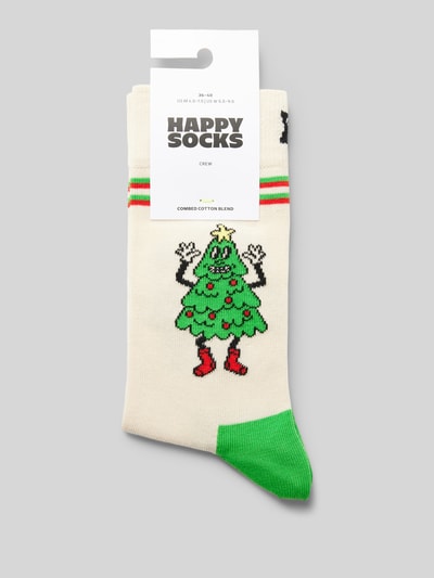 Happy Socks Socken mit Label-Stitching Modell 'Happy Tree' Offwhite 3