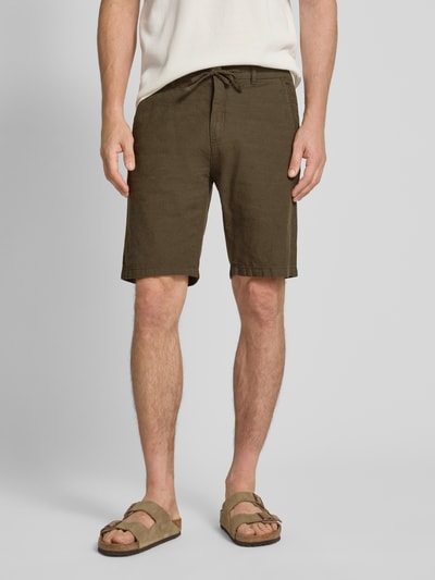 Lindbergh Bermuda met steekzakken opzij en strikceintuur Olijfgroen - 4