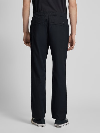 Blend Spodnie o kroju regular fit z mieszanki lnu i bawełny z elastycznym pasem Czarny 5
