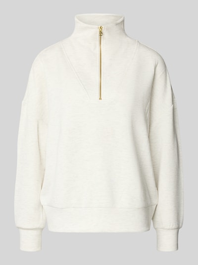 Produktfoto, Sweatshirt aus Viskose-Mix mit Reißverschluss Modell 'hawley' von VARLEY, cremefarben, glatte Textur, goldener Zipper, Regular Fit