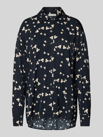 Productfoto, Oversized Langarmbluse aus reiner Viskose van Marc O'Polo, donkerblauw met gebloemd allover-motief, twill, unicolor, label stitching