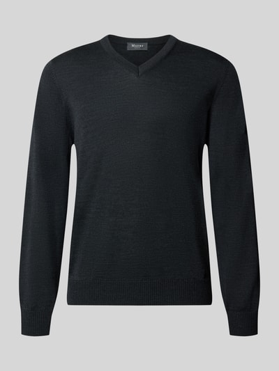 MAERZ Muenchen Regular Fit Strickpullover aus reiner Schurwolle mit V-Ausschnitt Anthrazit 1