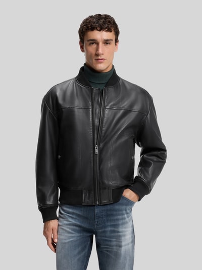 BOSS Orange Regular fit leren jack van lamsnappa Zwart - 4