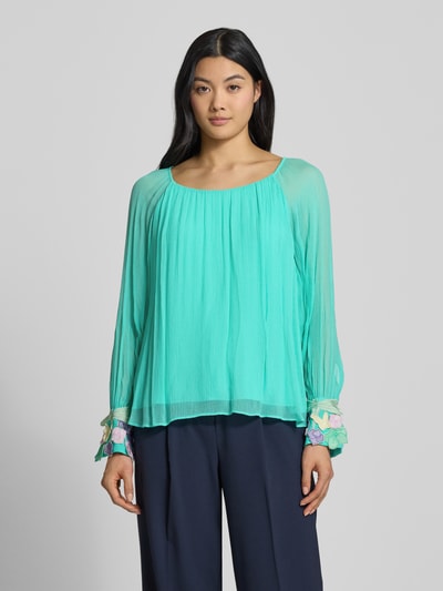 Marc Cain Regular fit blouse met bloemenapplicaties Groen - 4