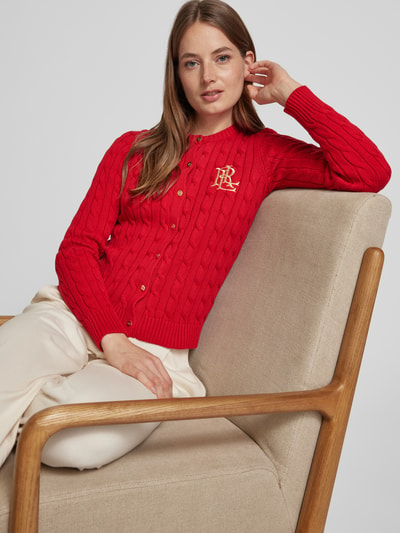 Lauren Ralph Lauren Strickcardigan mit Zopfmuster Modell 'RALHAN' Rot 3