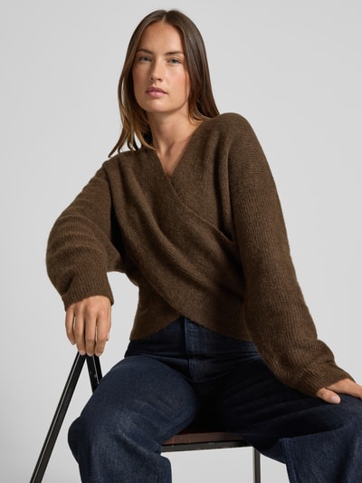 MSCH Copenhagen Gebreide pullover in wikkellook, model 'Zinelle Hope' Donkerbruin - 3